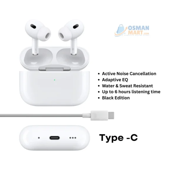 Airpods Pro 2nd GEN Made In Dubai Wireless Earbuds - Bluetooth Headphone (Black / White) - Image 2