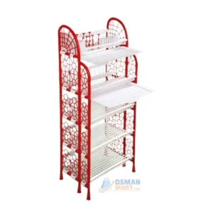 Premium 5-Step Double Tray Rack | Stylish Red & White Design | Sturdy, Space-Saving Storage Solution for Home & Kitchen