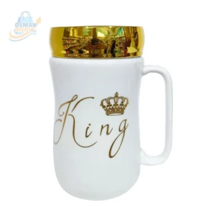 White Color Ceramic King Printed Design Coffee Mug With Mirror Lid | Osman Mart